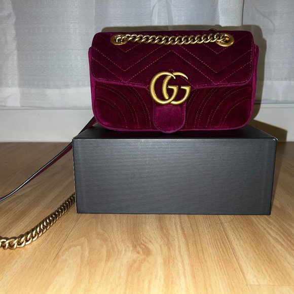 AUTHENTIC Gucci Velvet Small GG Marmont Shoulder Bag - Picture 8 of 9